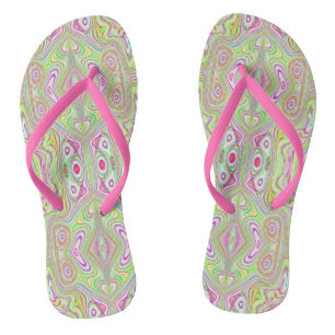 Trippy Retro Pink und Lime Green Abstraktes Muster Flip Flops