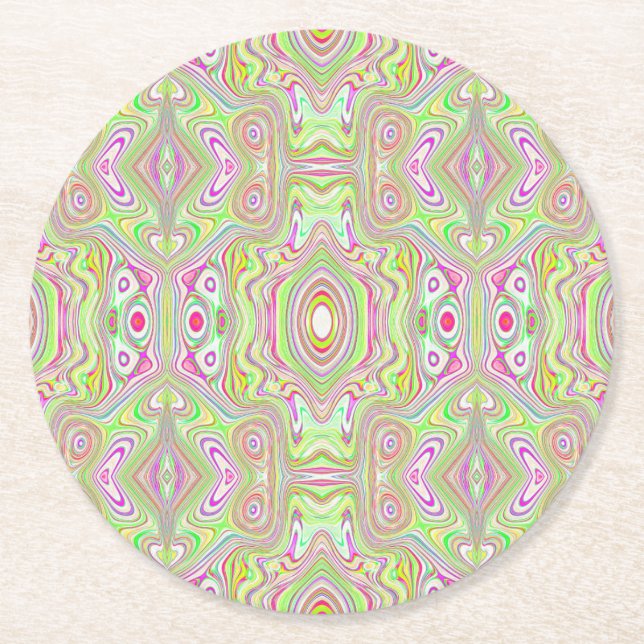 Trippy Retro Pink und Lime Green Abstraktes Muster Runder Pappuntersetzer (Vorderseite)