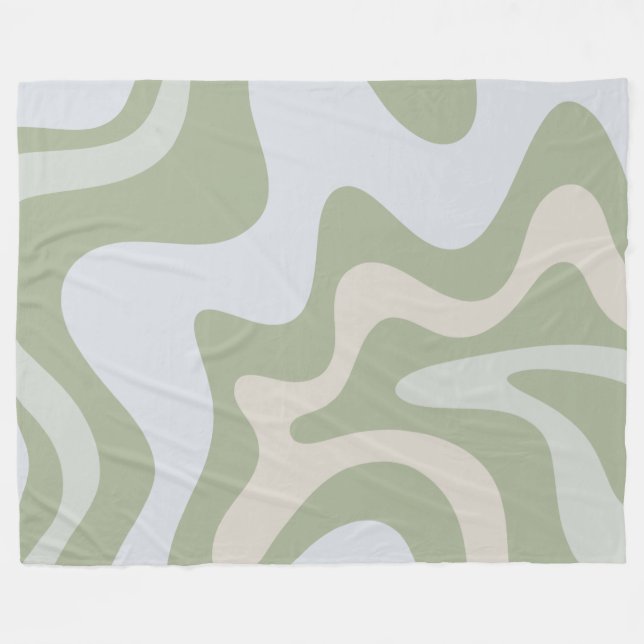 Trippy Retro Sage Green Wirbel Abstraktes Muster Fleecedecke (Vorderseite (Horizontal))