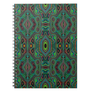 Trippy Retro Schwarz und Lime Green Abstraktes Mus Notizblock
