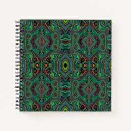 Trippy Retro Schwarz und Lime Green Abstraktes Mus Notizbuch