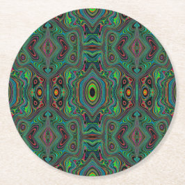 Trippy Retro Schwarz und Lime Green Abstraktes Mus Runder Pappuntersetzer