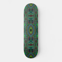 Trippy Retro Schwarz und Lime Green Abstraktes Mus Skateboard
