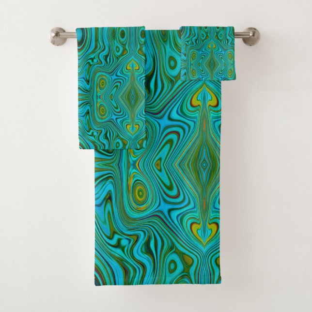 Trippy Retro Türkis Chartreuse Abstraktes Muster Badhandtuch Set (Insitu)