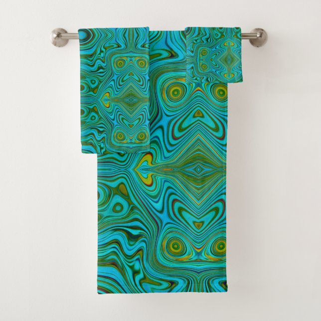 Trippy Retro Türkis Chartreuse Abstraktes Muster Badhandtuch Set (Insitu)