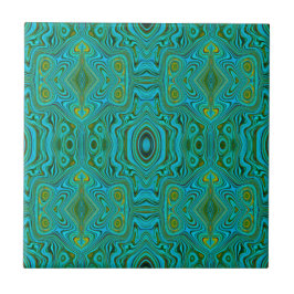 Trippy Retro Türkis Chartreuse Abstraktes Muster Fliese