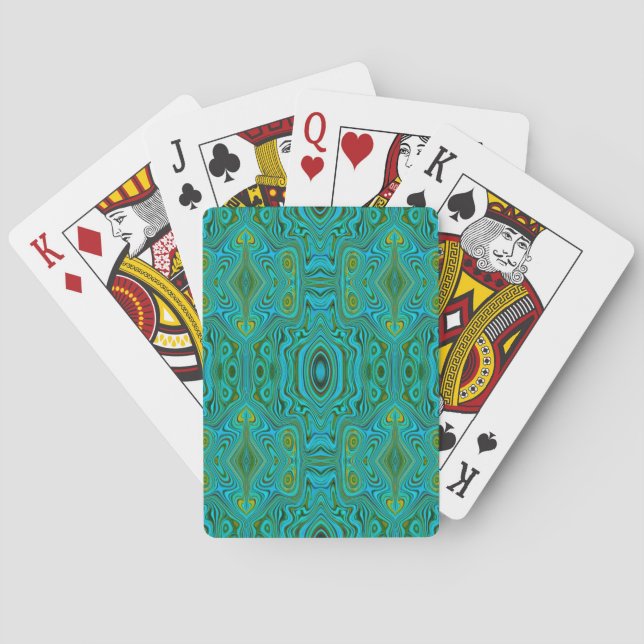 Trippy Retro Türkis Chartreuse Abstraktes Muster Spielkarten (Rückseite)