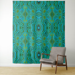 Trippy Retro Türkis Chartreuse Abstraktes Muster Wandteppich