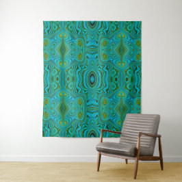Trippy Retro Türkis Chartreuse Abstraktes Muster Wandteppich
