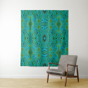 Trippy Retro Türkis Chartreuse abstraktes Muster Wandteppich