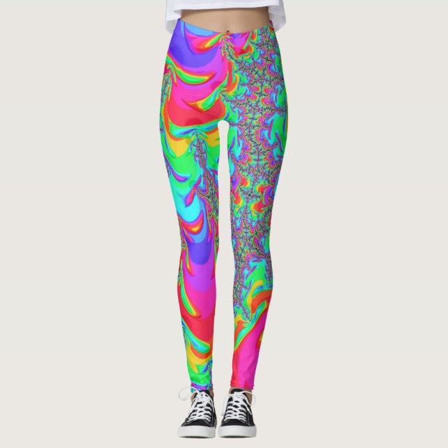 Trippy Retro Vibranntes Neon Rainbow Fraktal Art Leggings (Vorderseite)