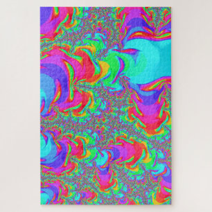 Trippy Retro Vibranntes Neon Rainbow Fraktal Art Puzzle