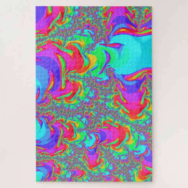 Trippy Retro Vibranntes Neon Rainbow Fraktal Art Puzzle (Vertikal)