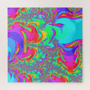 Trippy Retro Vibranntes Neon Rainbow Fraktal Art Puzzle