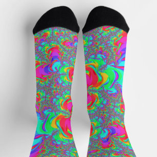 Trippy Retro Vibranntes Neon Rainbow Fraktal Art Socken