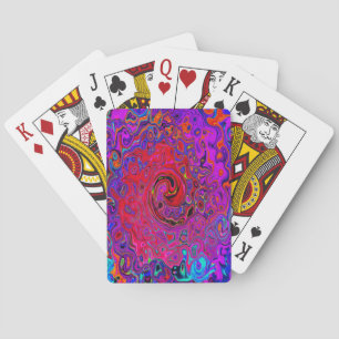 Trippy roter und violetter abstrakter Retro-Flüssi Spielkarten