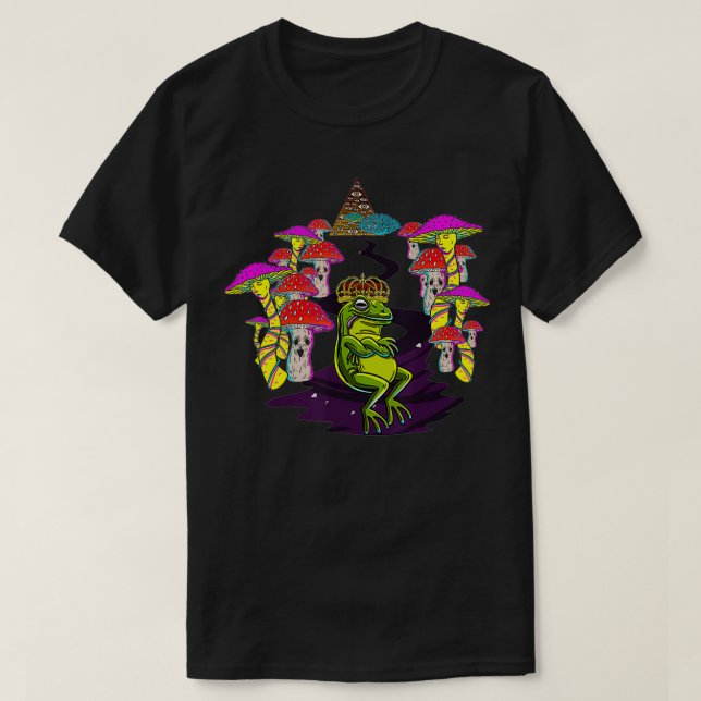 Trippy Royal King Frog Mushrooms Psychedelic Magic T-Shirt (Design vorne)