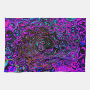 Trippy Schwarz und Magenta Retro Flüssigkeitswirbe Geschirrtuch