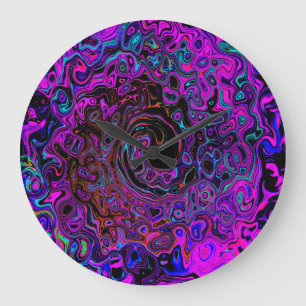Trippy Schwarz und Magenta Retro Flüssigkeitswirbe Große Wanduhr