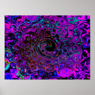 Trippy Schwarz und Magenta Retro Flüssigkeitswirbe Poster