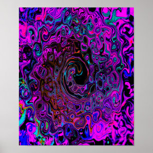 Trippy Schwarz und Magenta Retro Flüssigkeitswirbe Poster