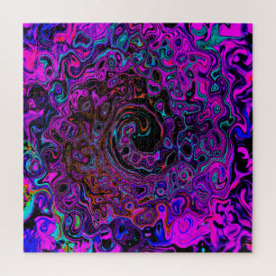 Trippy Schwarz und Magenta Retro Flüssigkeitswirbe Puzzle