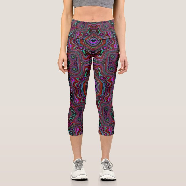 Trippy Seafoam Green und Magenta Abstraktes Muster Capri Leggings (Vorderseite)