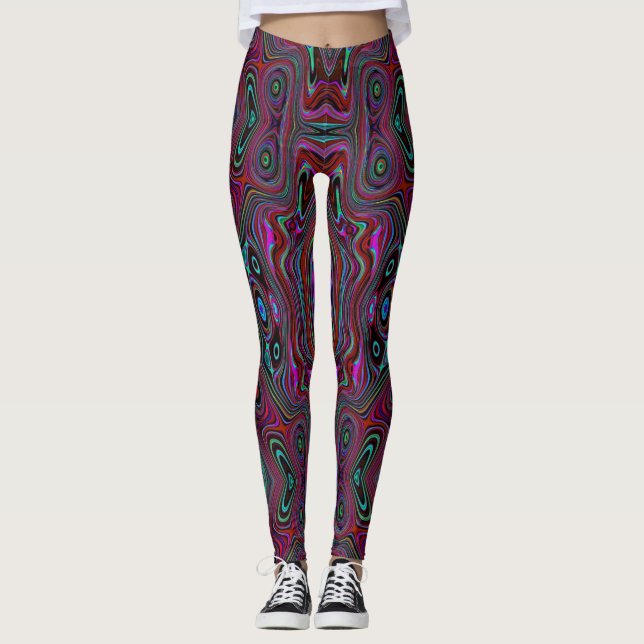 Trippy Seafoam Green und Magenta Abstraktes Muster Leggings (Vorderseite)