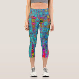 Trippy Sky Blue Abstrakt Retro AtomWaves Capri Leggings