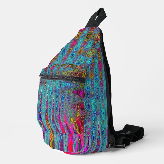 Trippy Sky Blue Abstrakt Retro AtomWaves Crossbody Bag (Rechte Ecke)