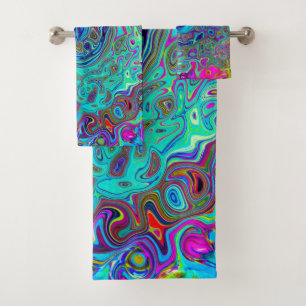 Trippy Sky Blue Abstrakt Retro Liquid Swirl Badhandtuch Set