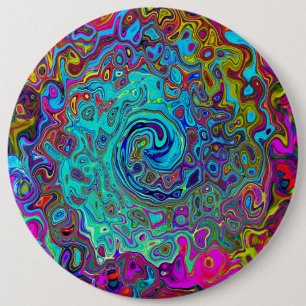 Trippy Sky Blue Abstrakt Retro Liquid Swirl Button