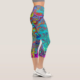 Trippy Sky Blue Abstrakt Retro Liquid Swirl Capri Leggings