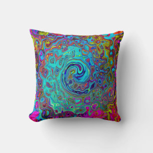 Trippy Sky Blue Abstrakt Retro Liquid Swirl Kissen