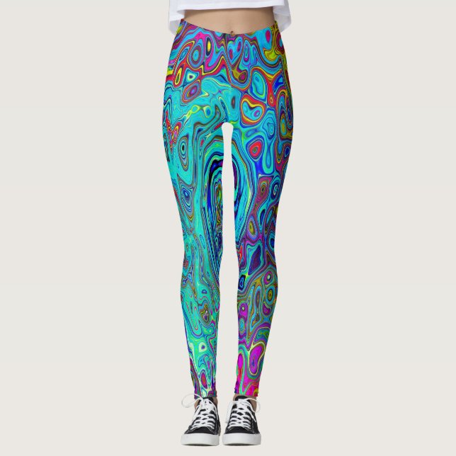 Trippy Sky Blue Abstrakt Retro Liquid Swirl Leggings (Vorderseite)
