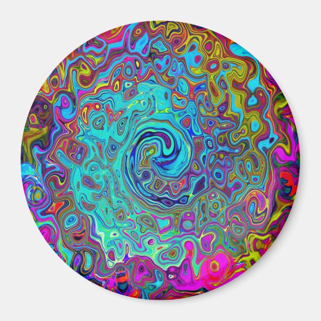 Trippy Sky Blue Abstrakt Retro Liquid Swirl Magnet (Vorne)