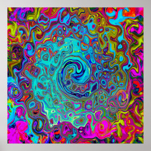 Trippy Sky Blue Abstrakt Retro Liquid Swirl Poster