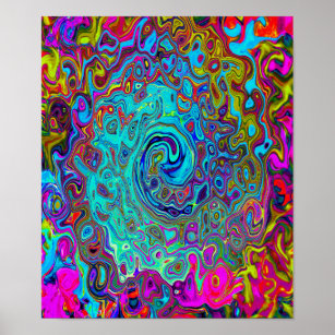 Trippy Sky Blue Abstrakt Retro Liquid Swirl Poster