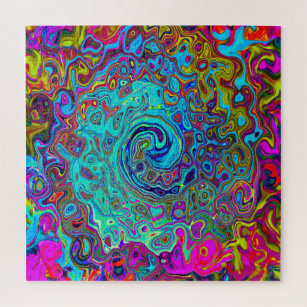 Trippy Sky Blue Abstrakt Retro Liquid Swirl Puzzle