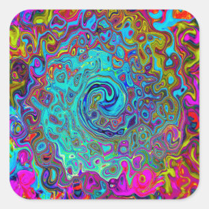 Trippy Sky Blue Abstrakt Retro Liquid Swirl Quadratischer Aufkleber