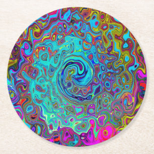 Trippy Sky Blue Abstrakt Retro Liquid Swirl Runder Pappuntersetzer