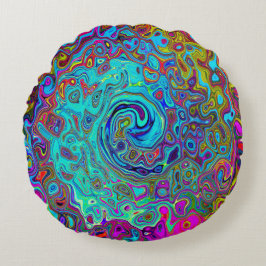 Trippy Sky Blue Abstrakt Retro Liquid Swirl Rundes Kissen
