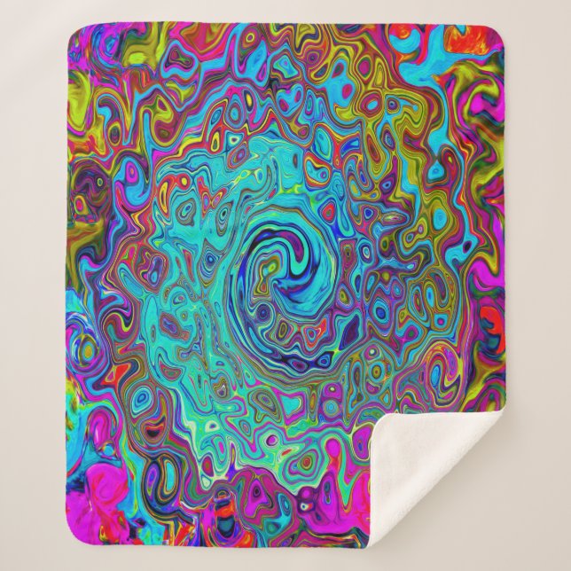Trippy Sky Blue Abstrakt Retro Liquid Swirl Sherpadecke (Vorderseite)