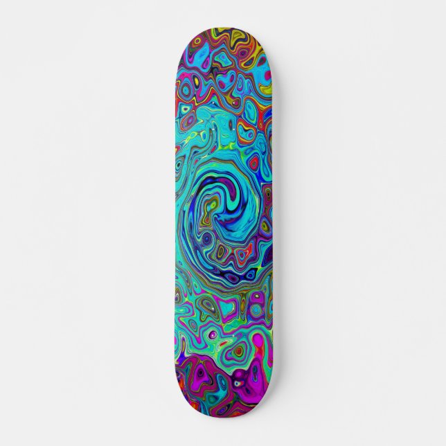 Trippy Sky Blue Abstrakt Retro Liquid Swirl Skateboard (Vorne)