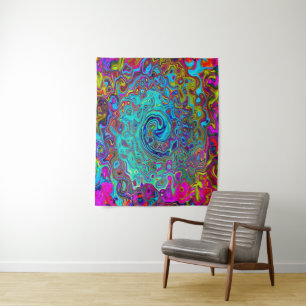 Trippy Sky Blue Abstrakt Retro Liquid Swirl Wandteppich