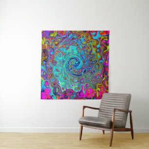 Trippy Sky Blue Abstrakt Retro Liquid Swirl Wandteppich