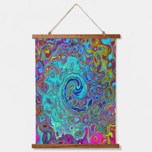 Trippy Sky Blue Abstrakt Retro Liquid Swirl Wandteppich Mit Holzrahmen