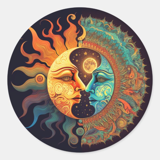 Trippy Sun&Moon Runder Aufkleber (Vorderseite)