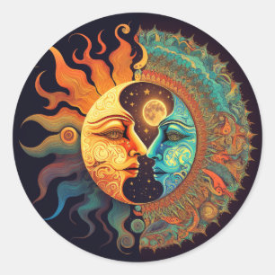 Trippy Sun&Moon Runder Aufkleber