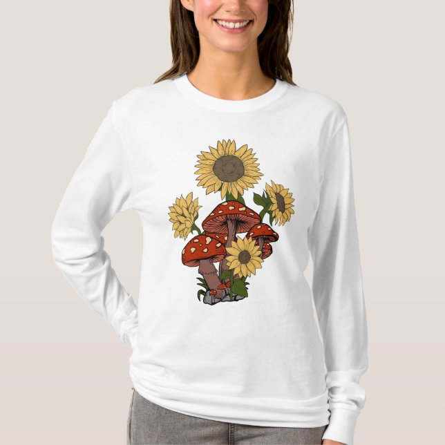 Trippy Sunflower Mushroom Psychedelic T-Shirt (Vorderseite)